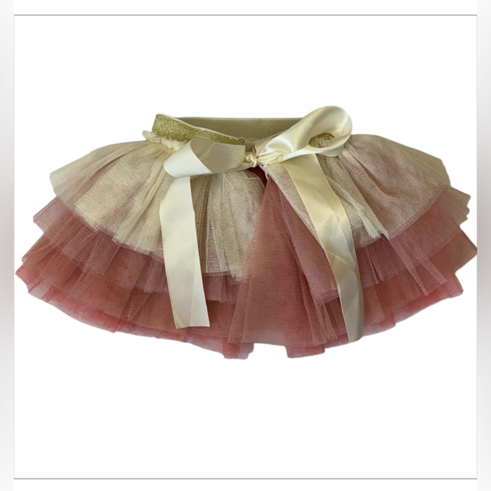 Elegant Pink and Cream Tulle Skirt Newborn-12 Months